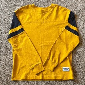 GAP Yellow Long-Sleeve Crew with Black Sleeve Stripes